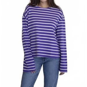 NEW THINGS BETWEEN keller stripe long sleeve stripes tee in violet & cream